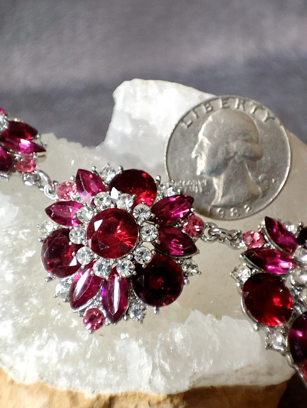 Crystal Raspberry Ruby Spectacular Formal Statement Necklace 200 Crystals NWOT